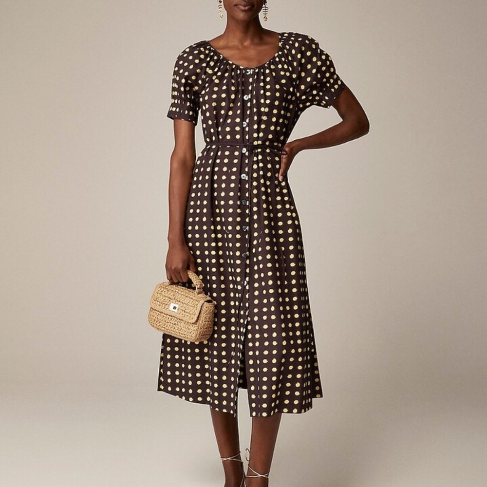 J. Crew Button-up midi dress in dot cotton poplin size S